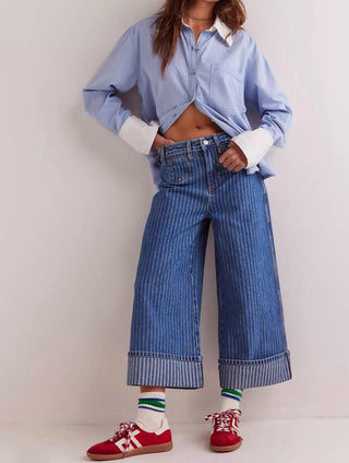 Free People - Calça jeans larga Brette Cropped