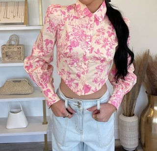 Olivaceous - Fiona Floral Puff Sleeve Corset Top