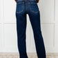 Judy Blue - Mid Rise Frayed Hem Straight Leg Jean