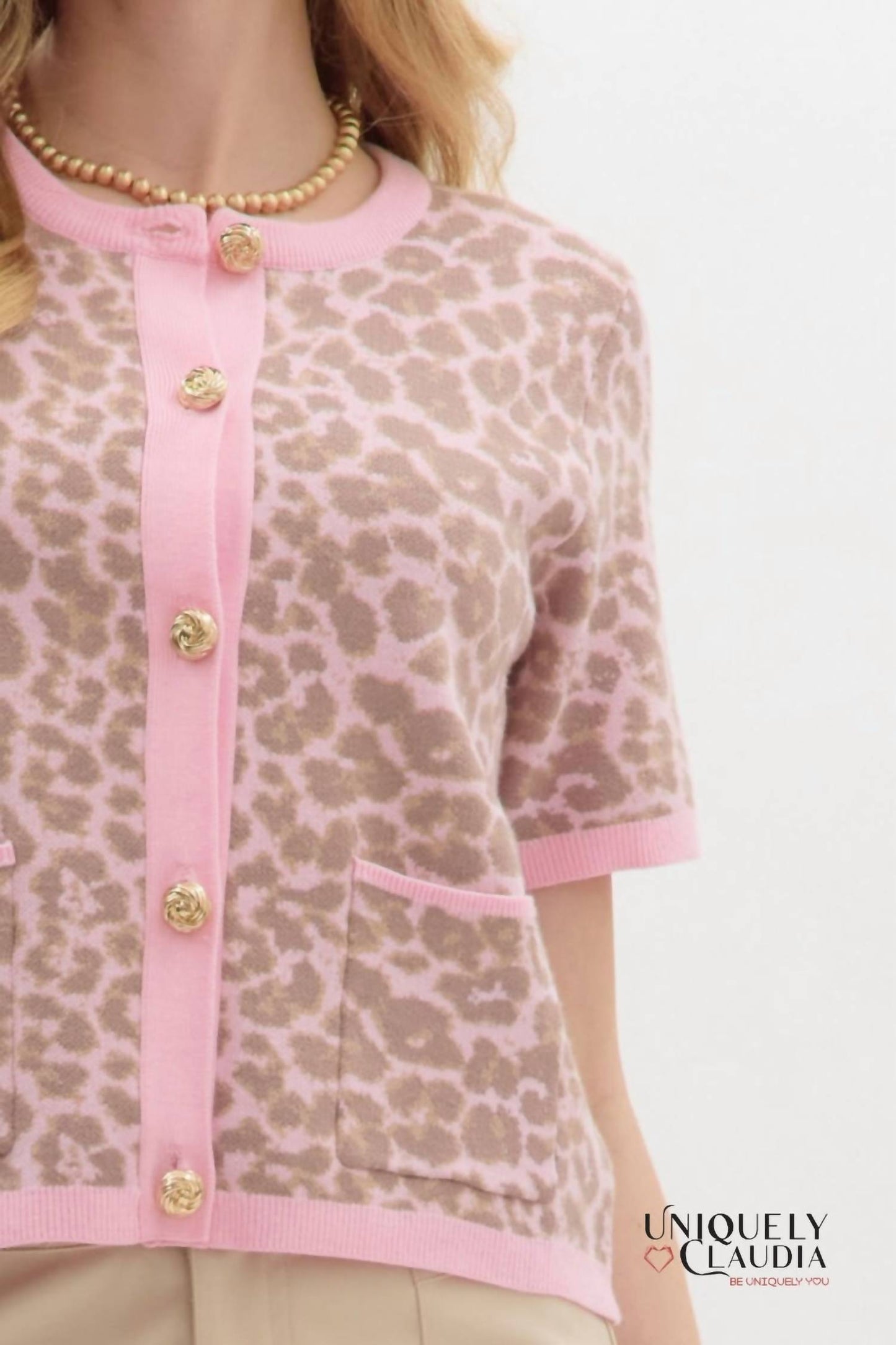 Entro - Carynn Animal Print Short-sleeve Knit Cardigan