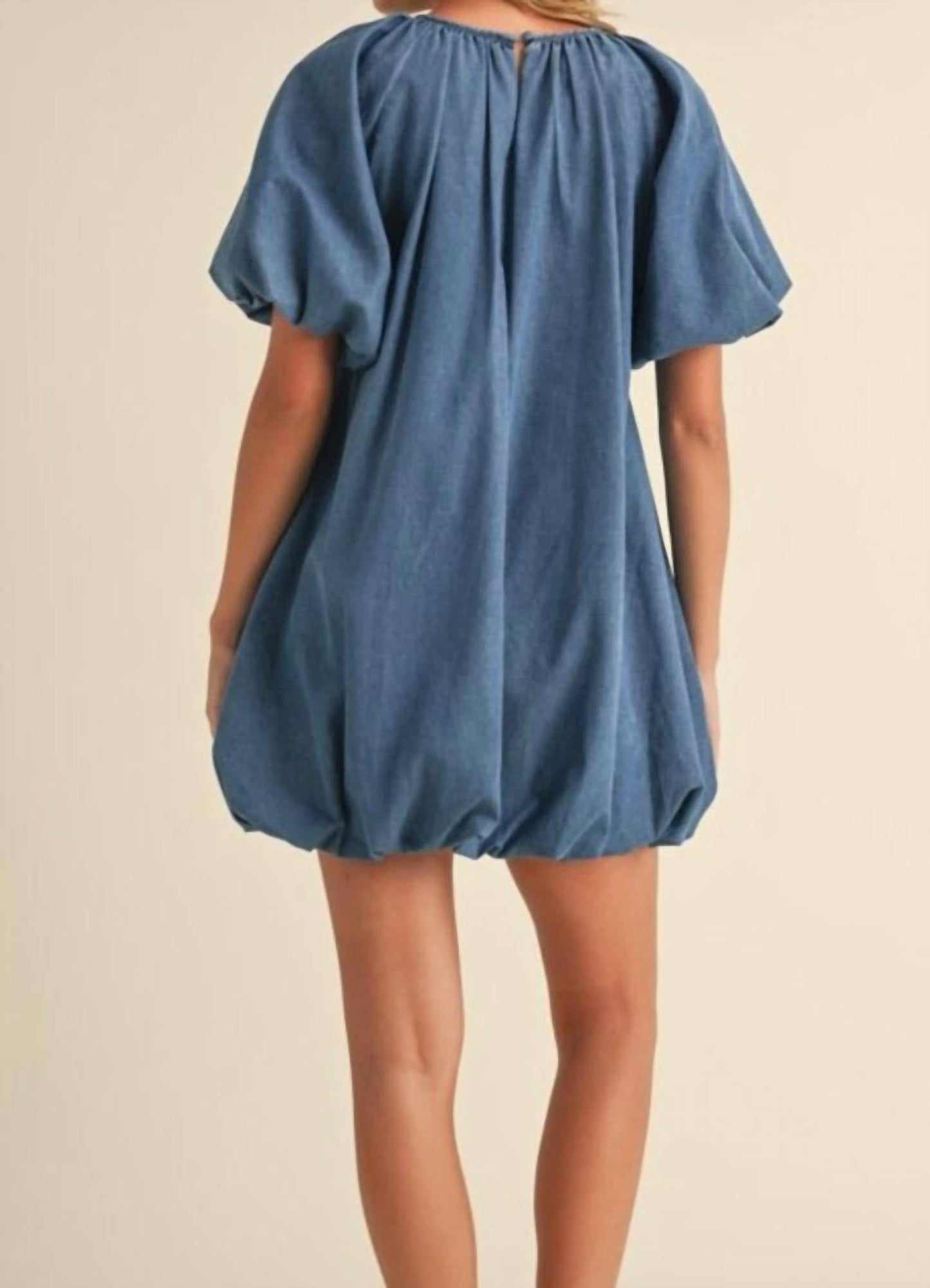 Klesis - Denim Puff Sleeve Bubble Mini Dress