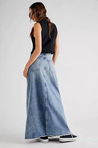 Free People - Saia longa jeans Come As You Are em índigo médio