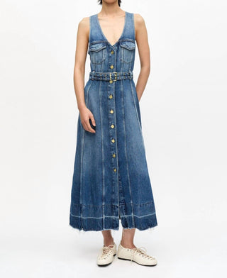 Ganni - Vestido midi com cinto jeans claro
