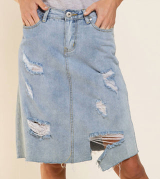Pol - Saia Jeans Desgastada
