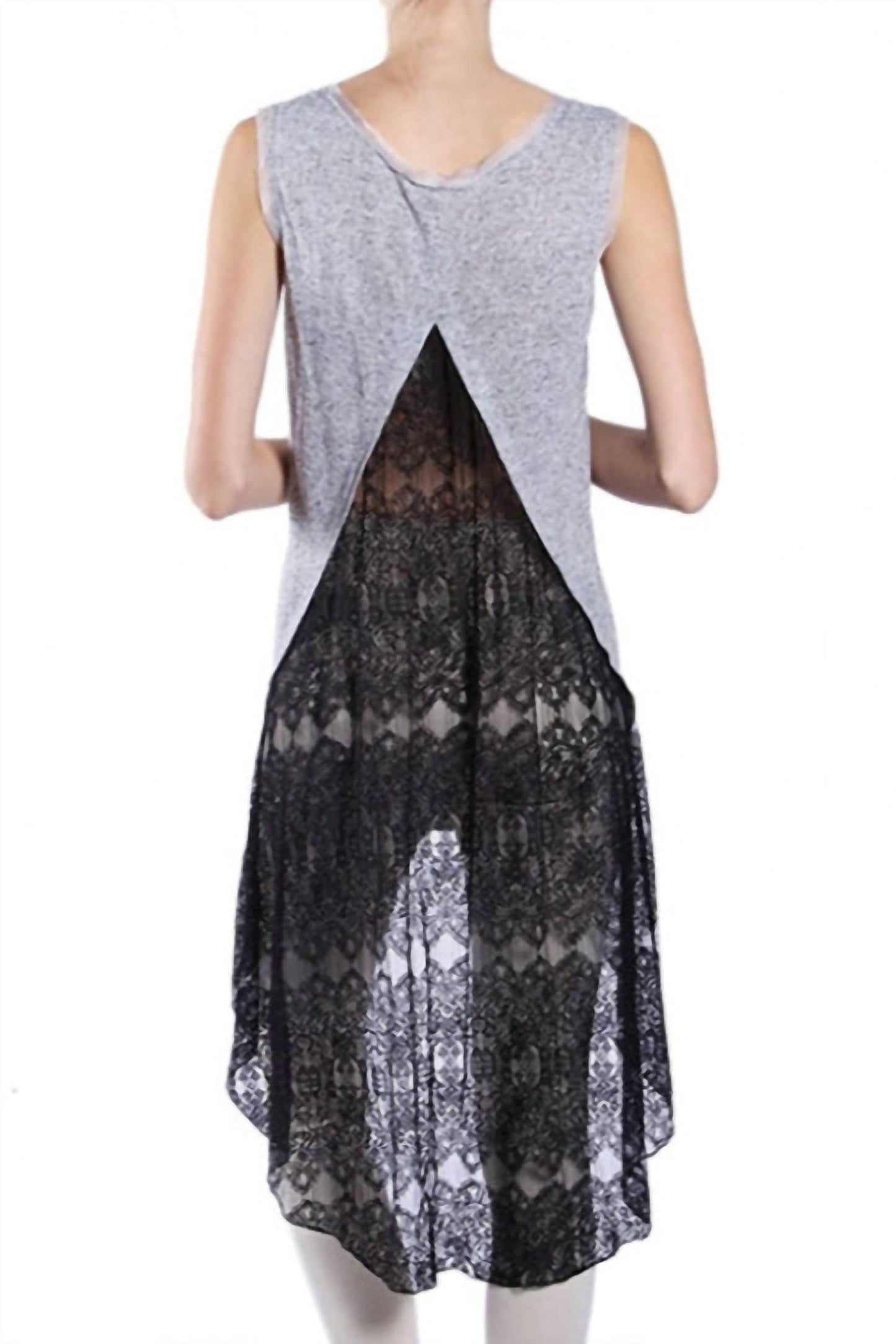 A'Reve - A'Reve Boho Shabby Chic Heather Beads Hi Lo Tank - Grey