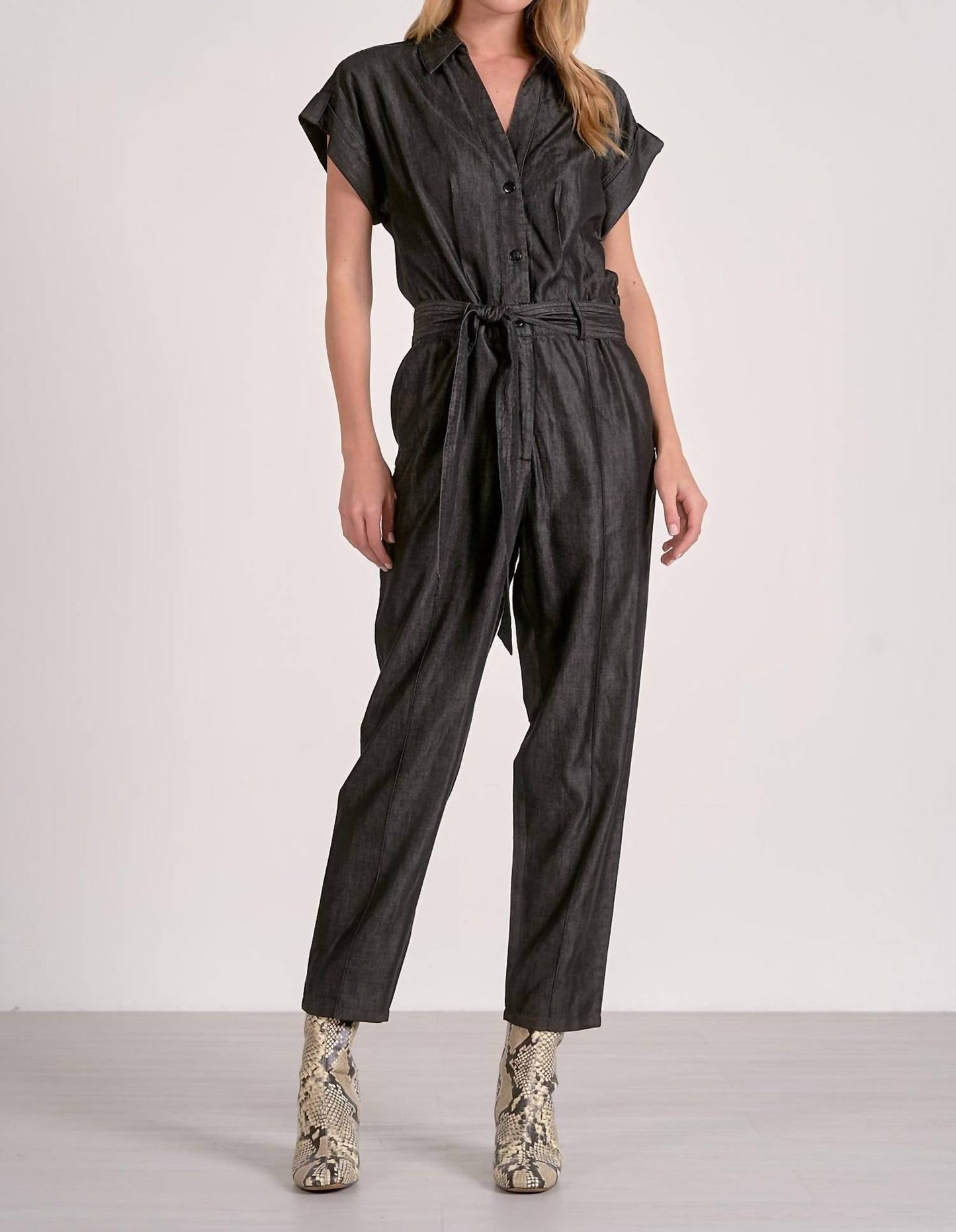 Elan - Utility Short Sleeve Belted Jumpsuit
