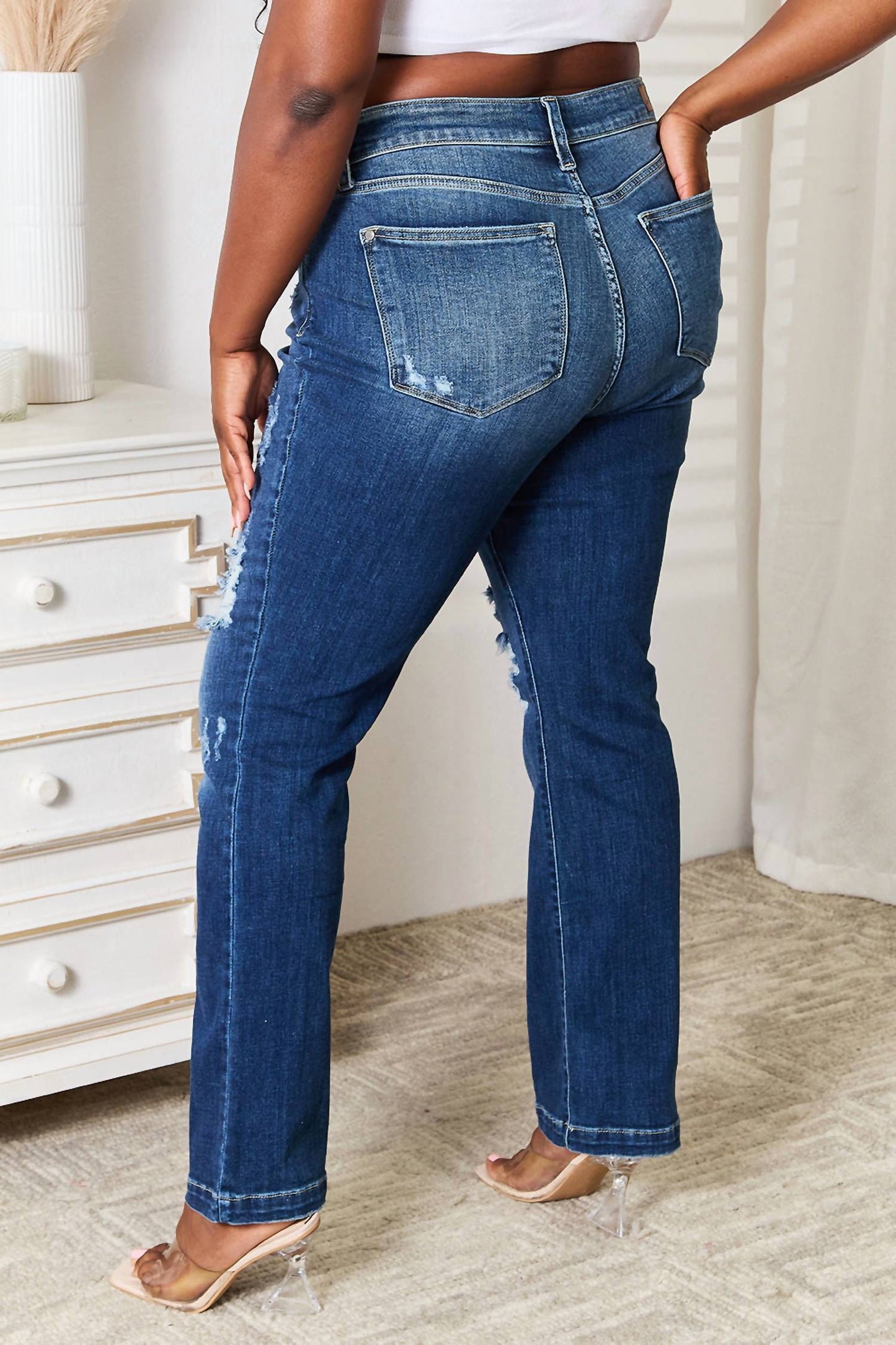Judy Blue - Mid Rise Hand Sand & Destroy Bootcut Jeans