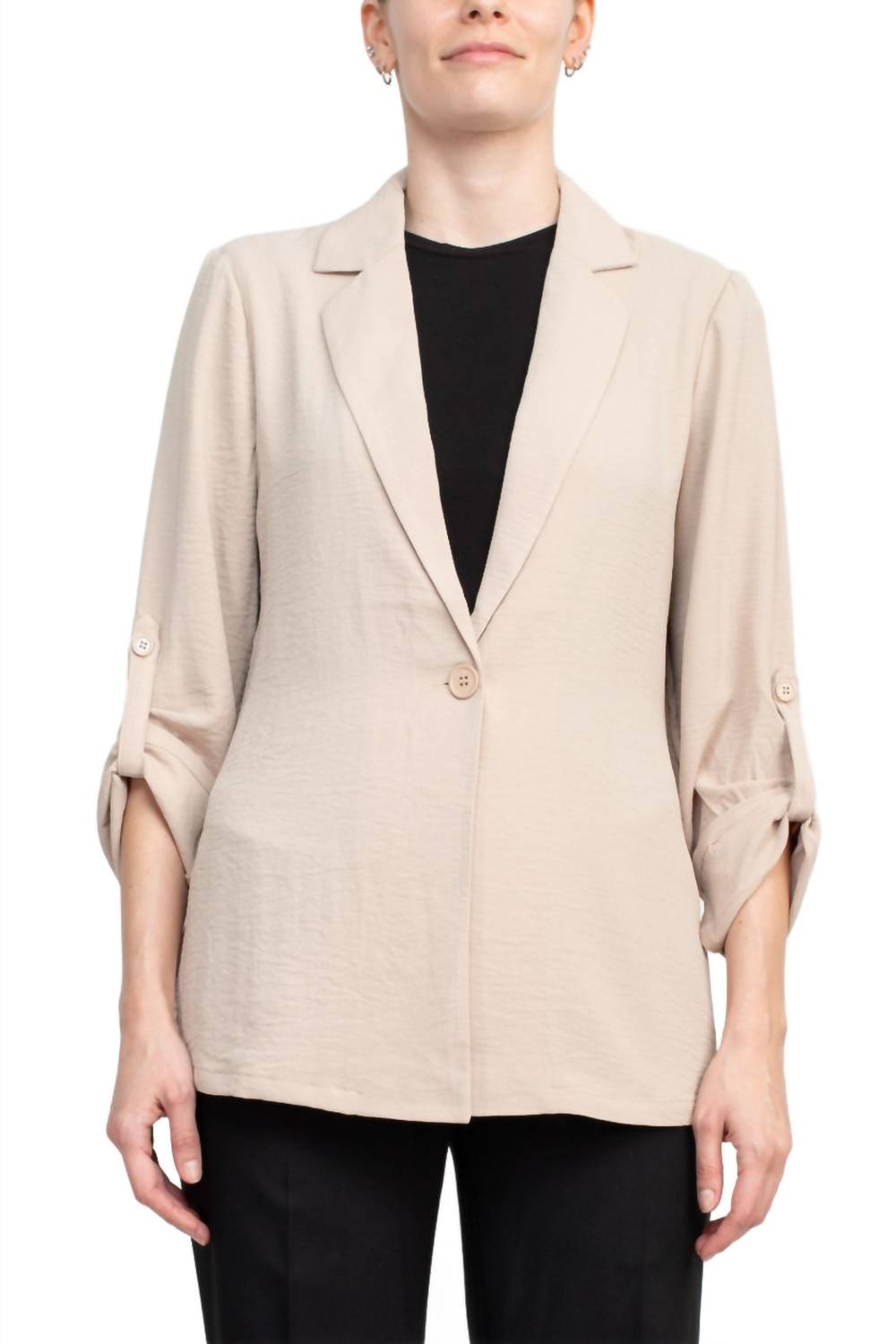 Adrianna Papell - Notched Lapel Collar One Button Blazer