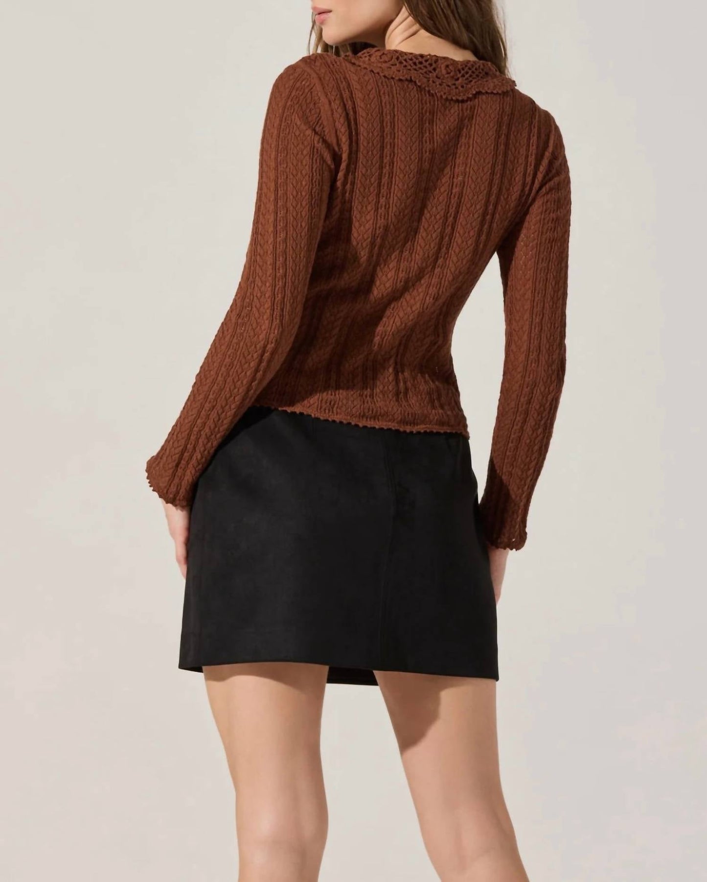 Astr - Ottilie Pointelle Crochet Collar Cardigan