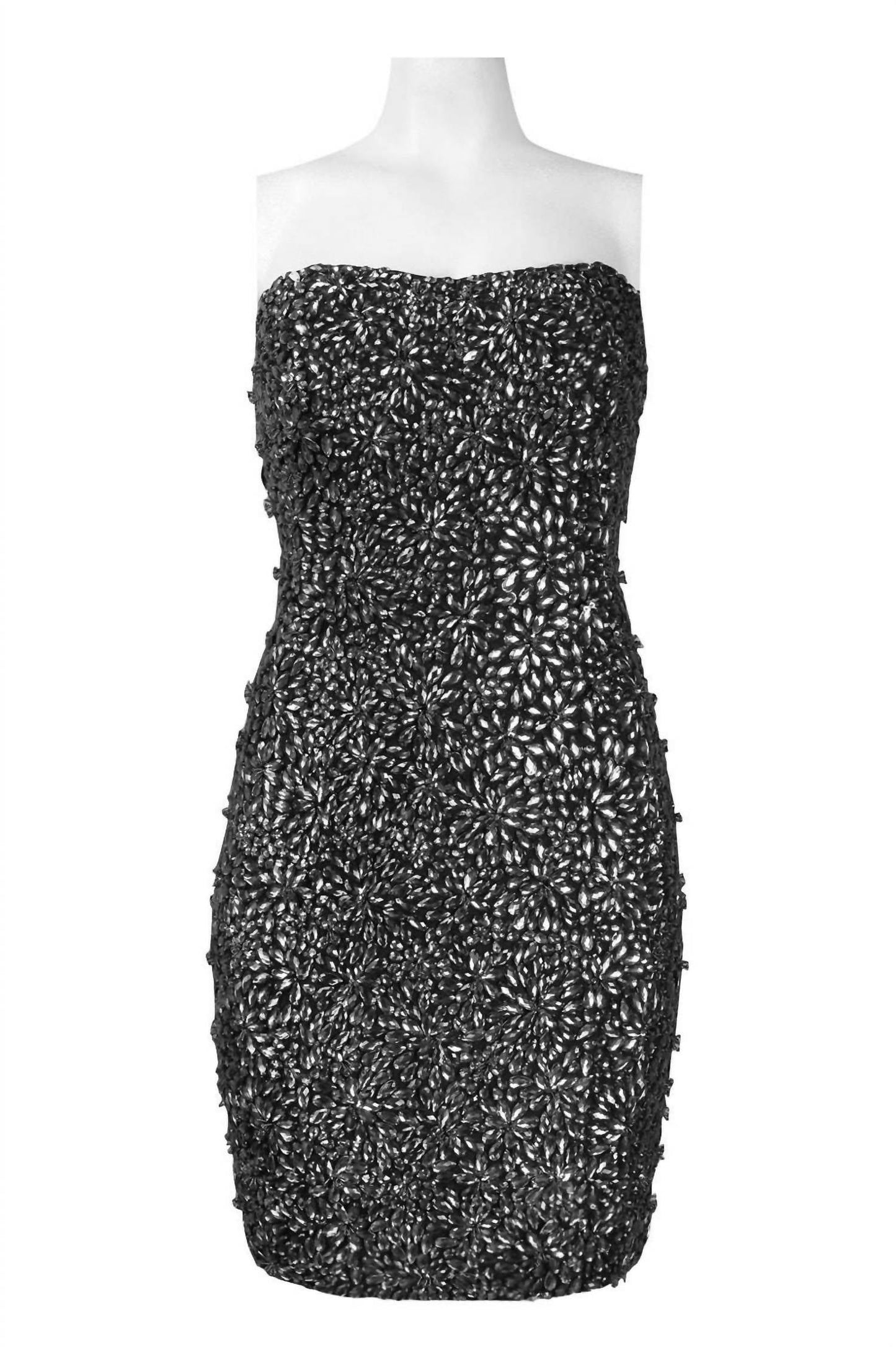 Theia - Strapless All Over Rhinestone And Bead Detail Mesh Dress