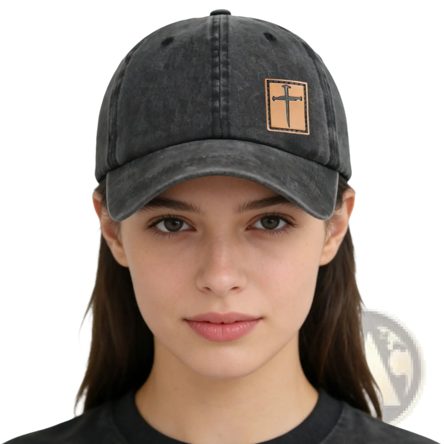 Christian Cross Leather Patch Baseball Hat Distressed