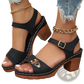 Chunky Heel Sandals with Buckle and Pigskin Lining