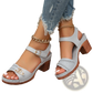 Chunky Heel Sandals with Buckle and Pigskin Lining