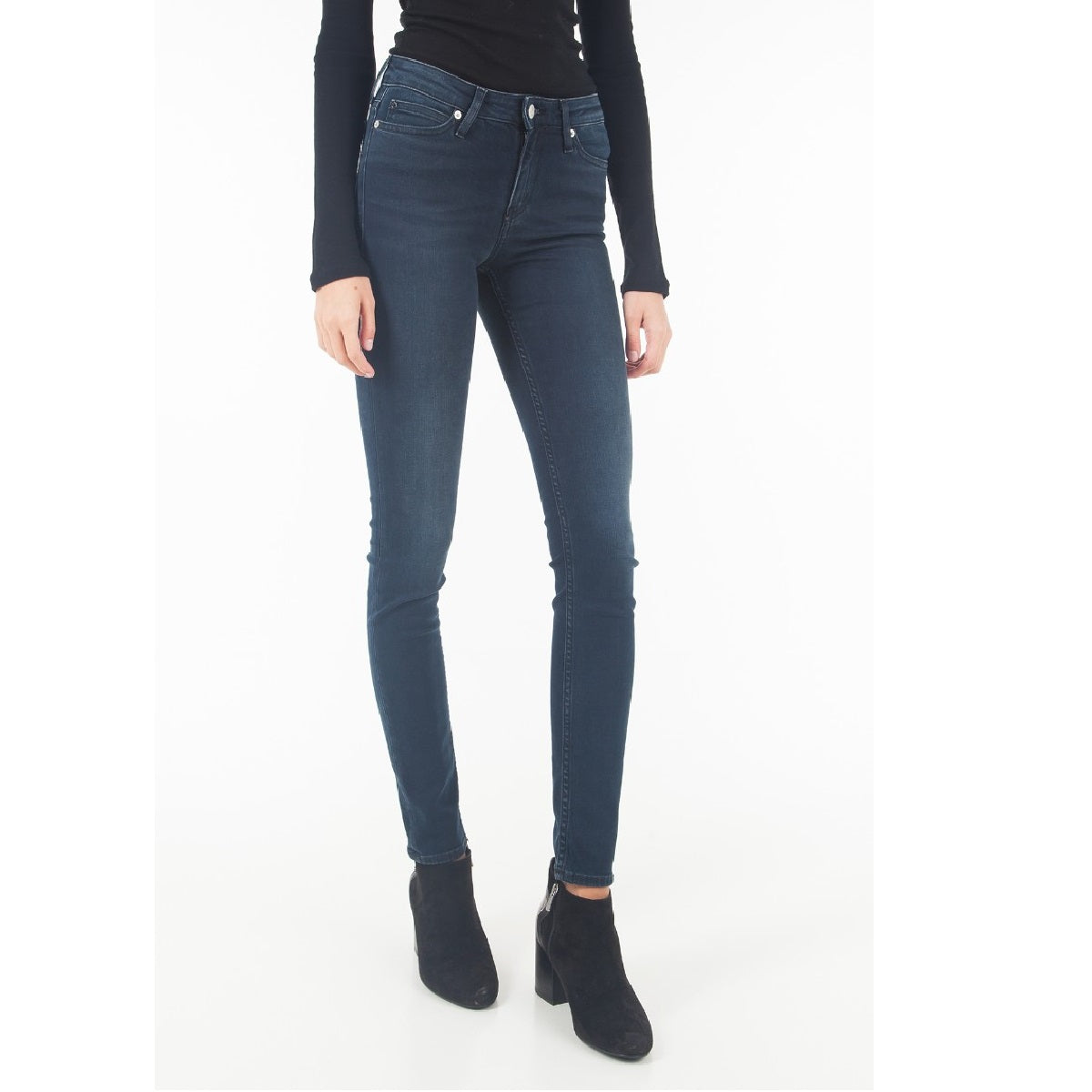 Calça Calvin Klein Feminina Super Skinny Cintura Média Azul Centenal