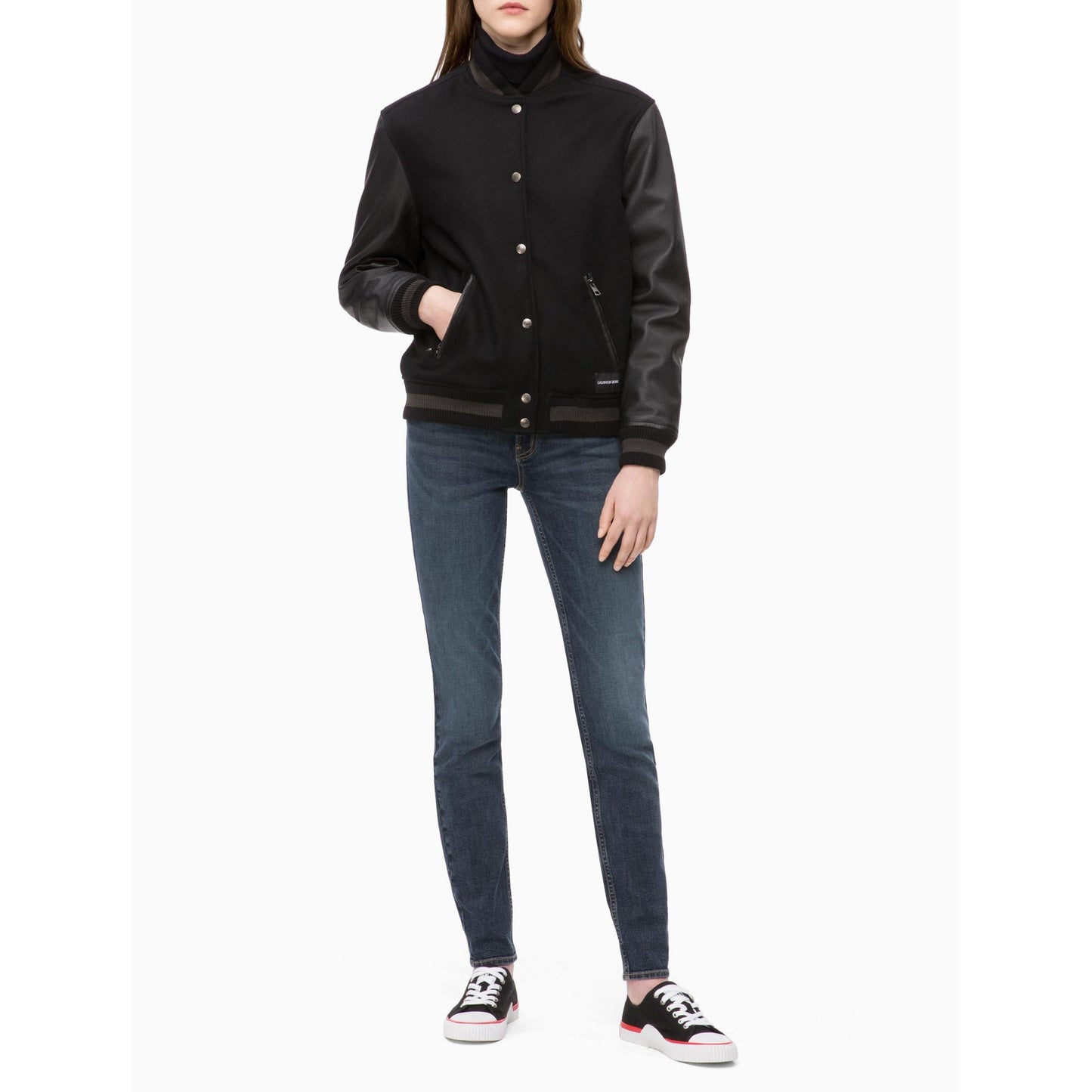 Calça jeans skinny feminina Calvin Klein cintura média azul Venice tamanho 63,5 cm x 76,5 cm