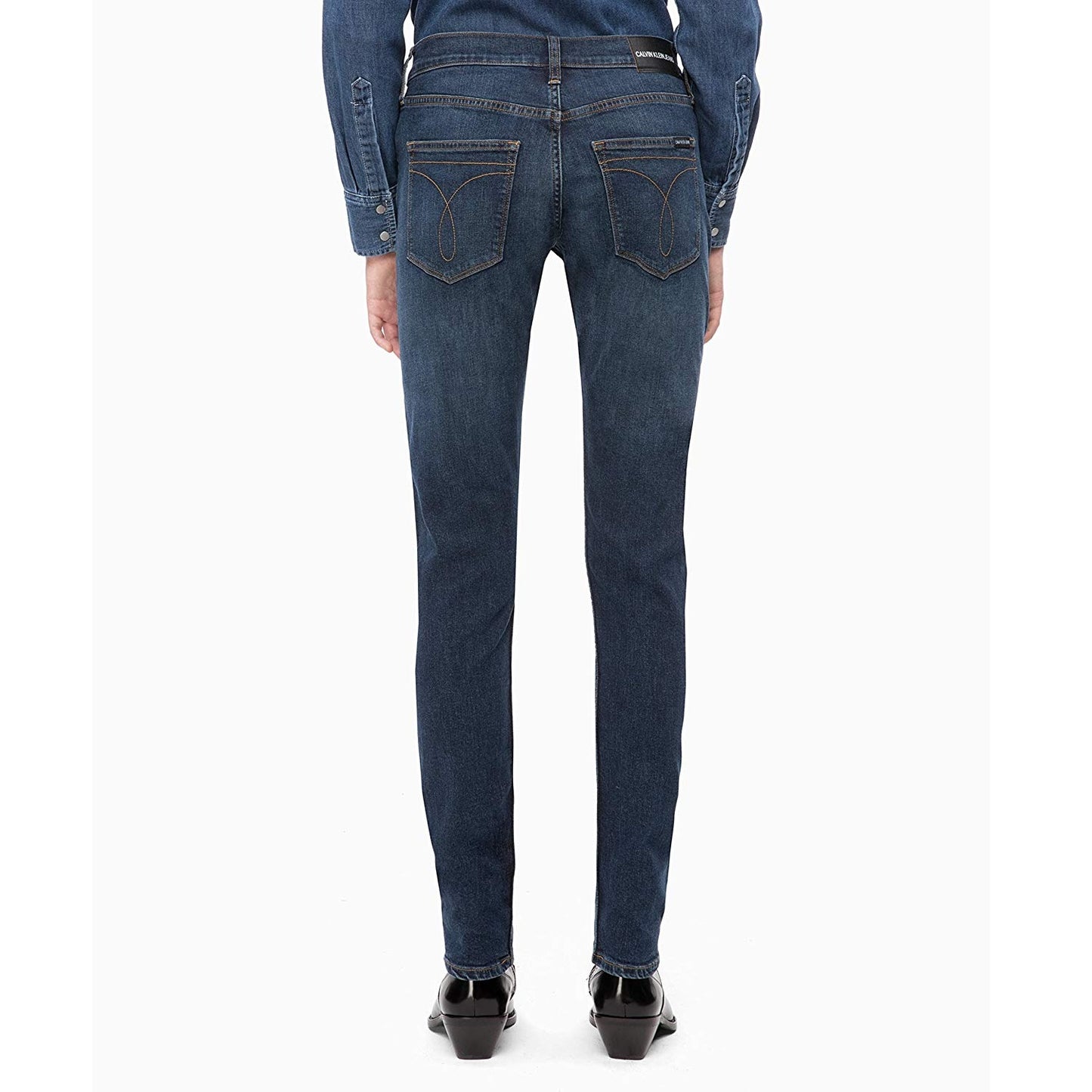 Calça jeans feminina Calvin Klein cintura média justa Hamptons azul escuro tamanho 27" x 30"