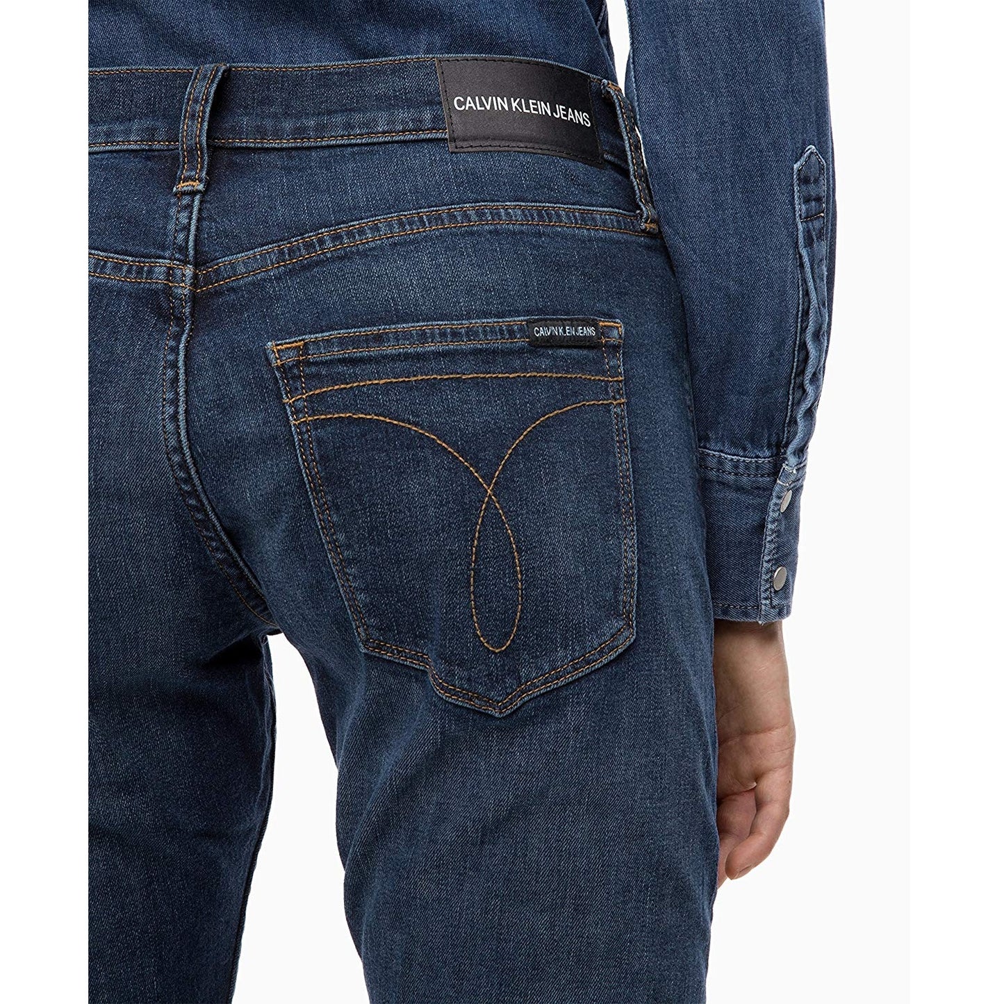 Calça jeans feminina Calvin Klein cintura média justa Hamptons azul escuro tamanho 27" x 30"