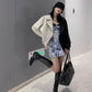 Women's Colorblock Loose Fit Pu Leather Biker Jacket