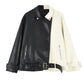 Women's Colorblock Loose Fit Pu Leather Biker Jacket