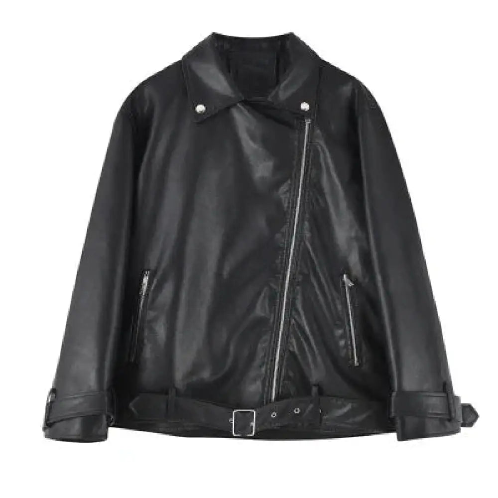 Women's Colorblock Loose Fit Pu Leather Biker Jacket
