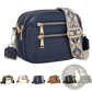 Colorblock Leather Crossbody Bag with Floral Strap