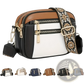 Colorblock Leather Crossbody Bag with Floral Strap