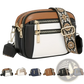 Colorblock Leather Crossbody Bag with Floral Strap