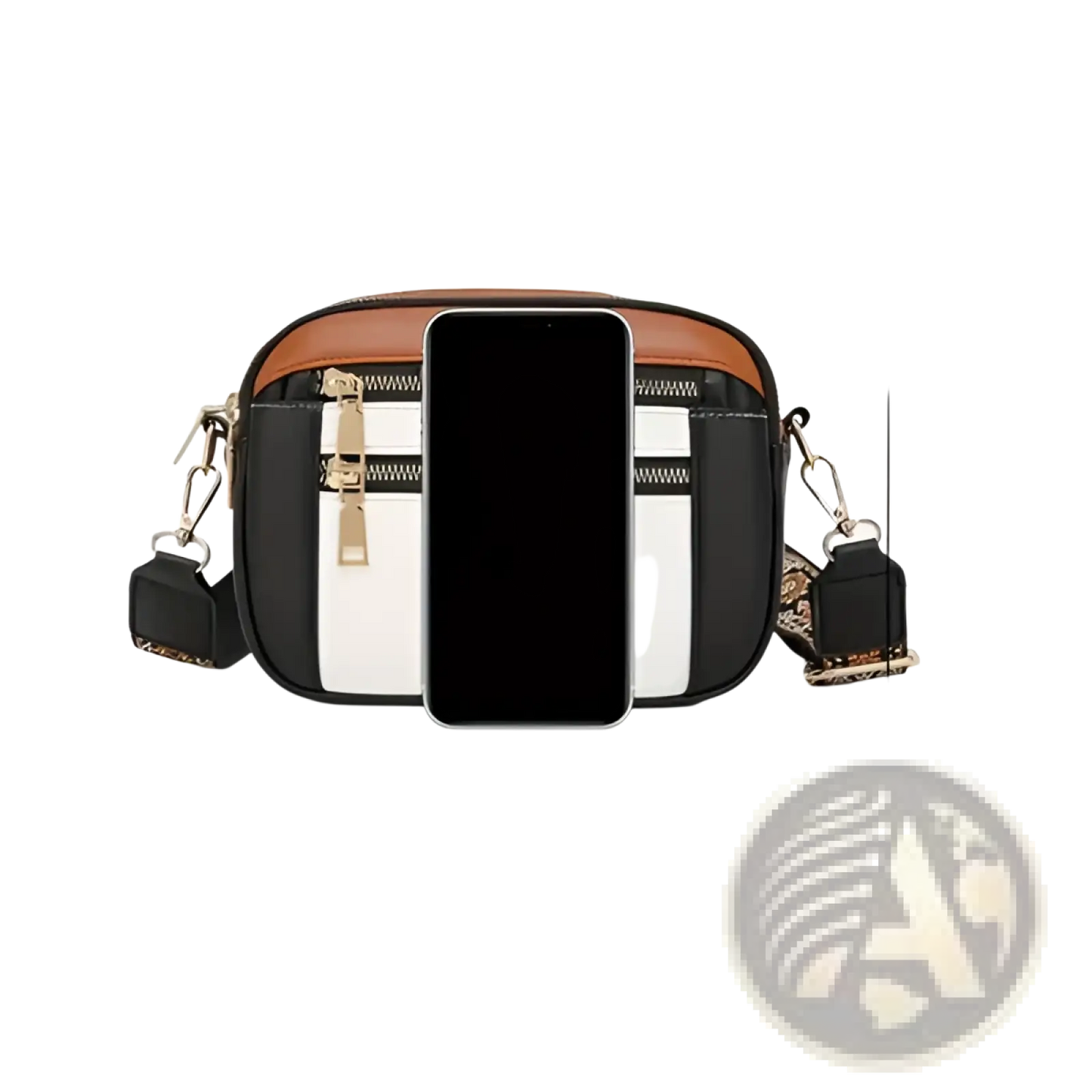 Colorblock Leather Crossbody Bag with Floral Strap