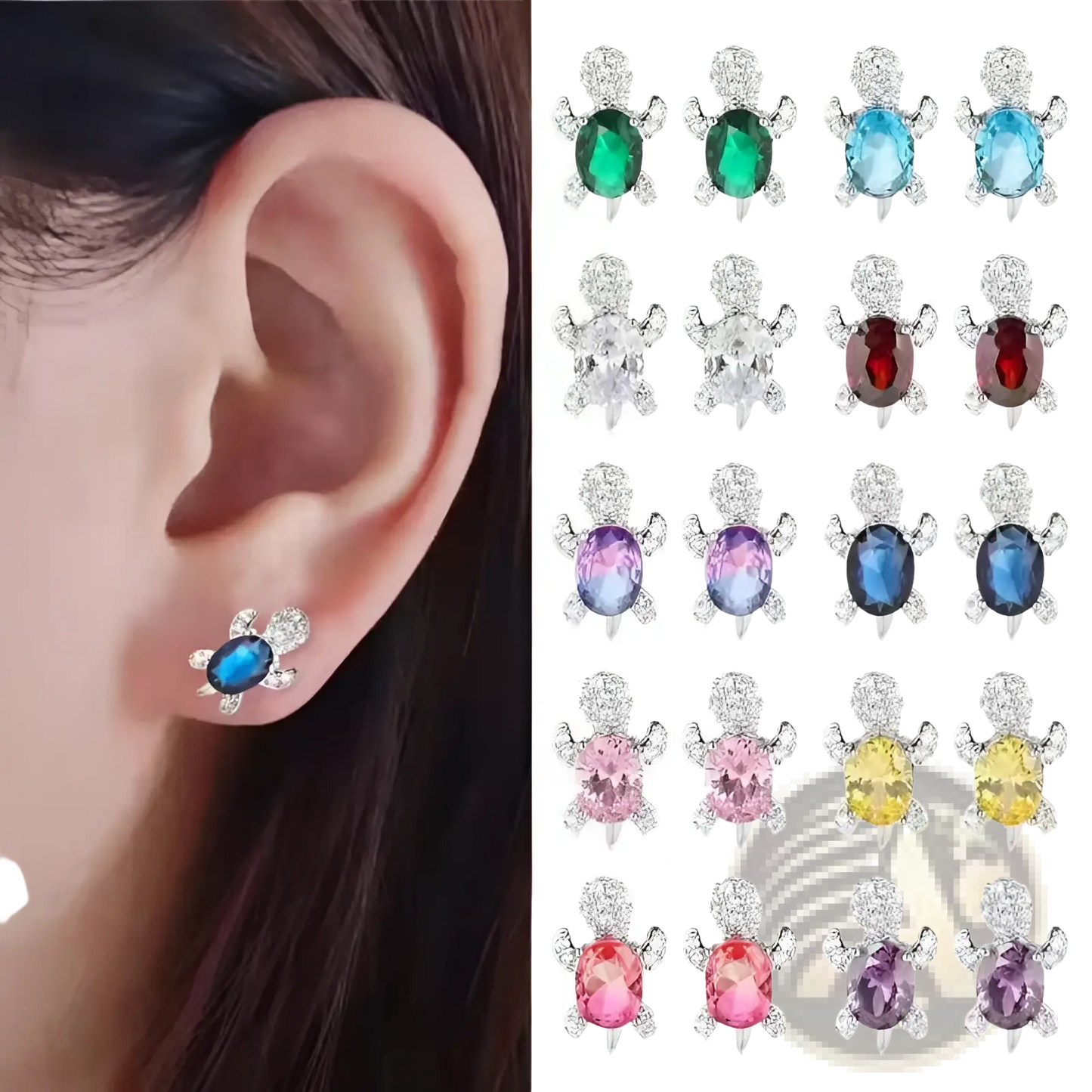 Colorful Crystal Turtle Stud Earring Set