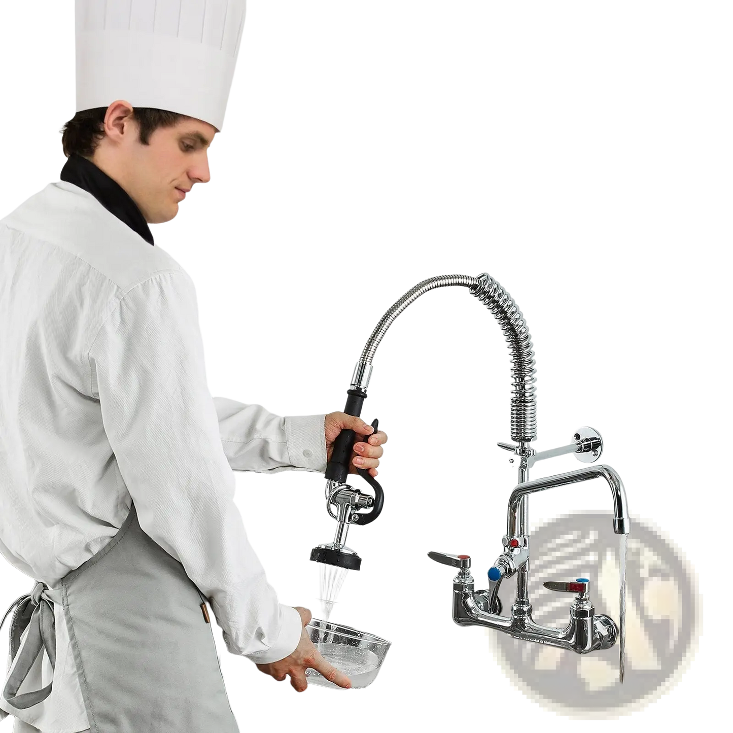 Commercial Faucet with Pre-rinse Sprayer and 12-inch Spout