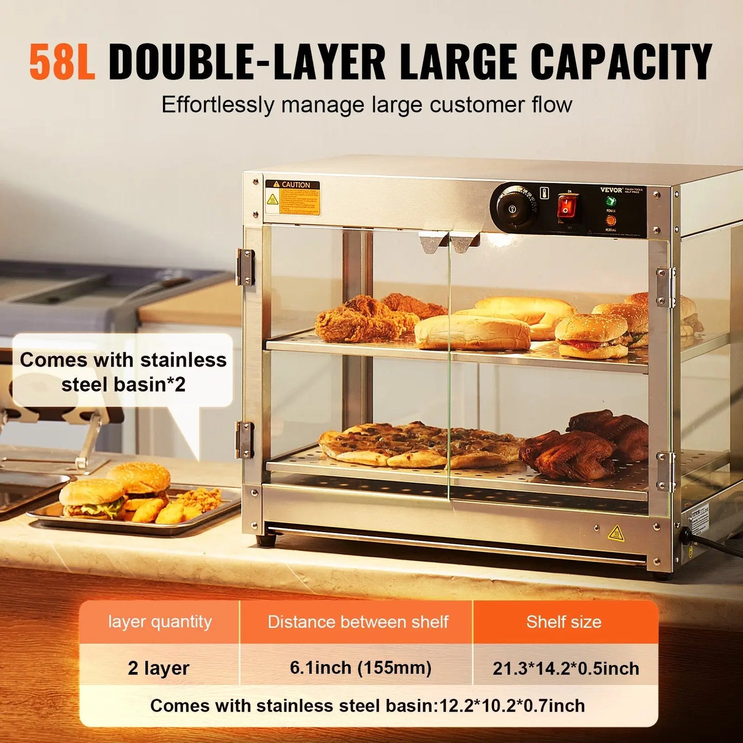 Commercial Food Warmer 2 Tier Countertop Pizza Display