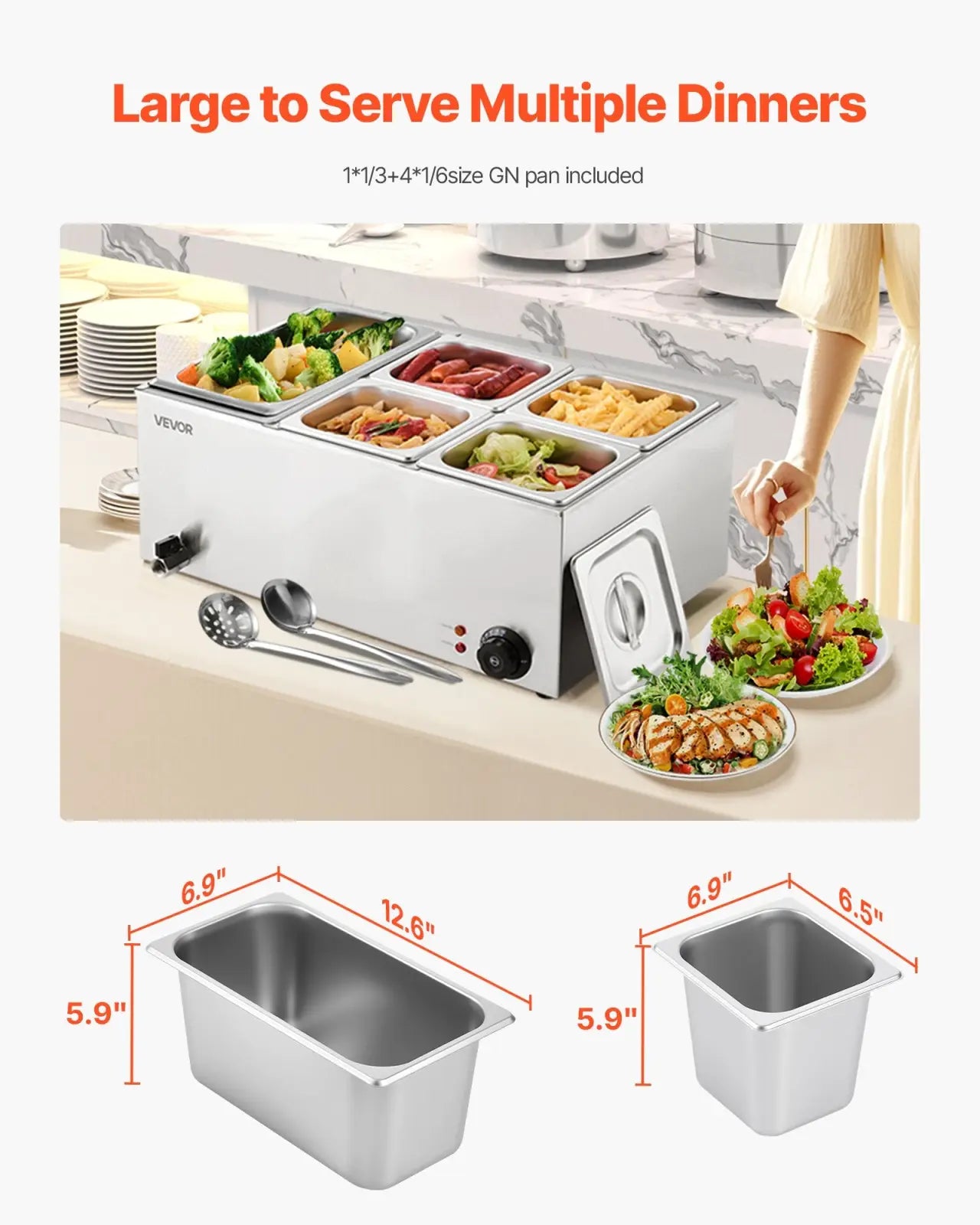 Commercial Food Warmer 5 Pan 1200w Countertop Bain Marie