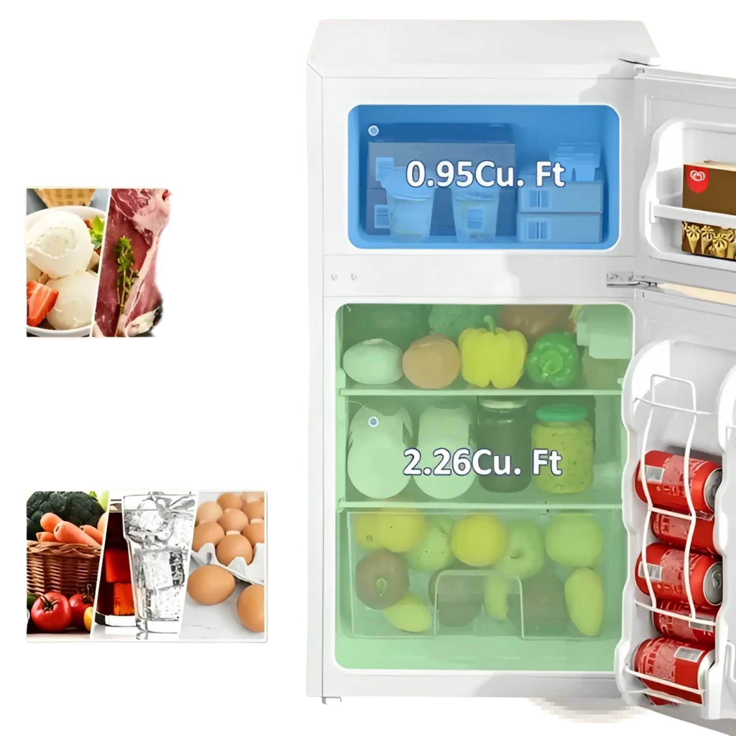 Compact Two Door Mini Fridge with Freezer and Adjustable Shelves
