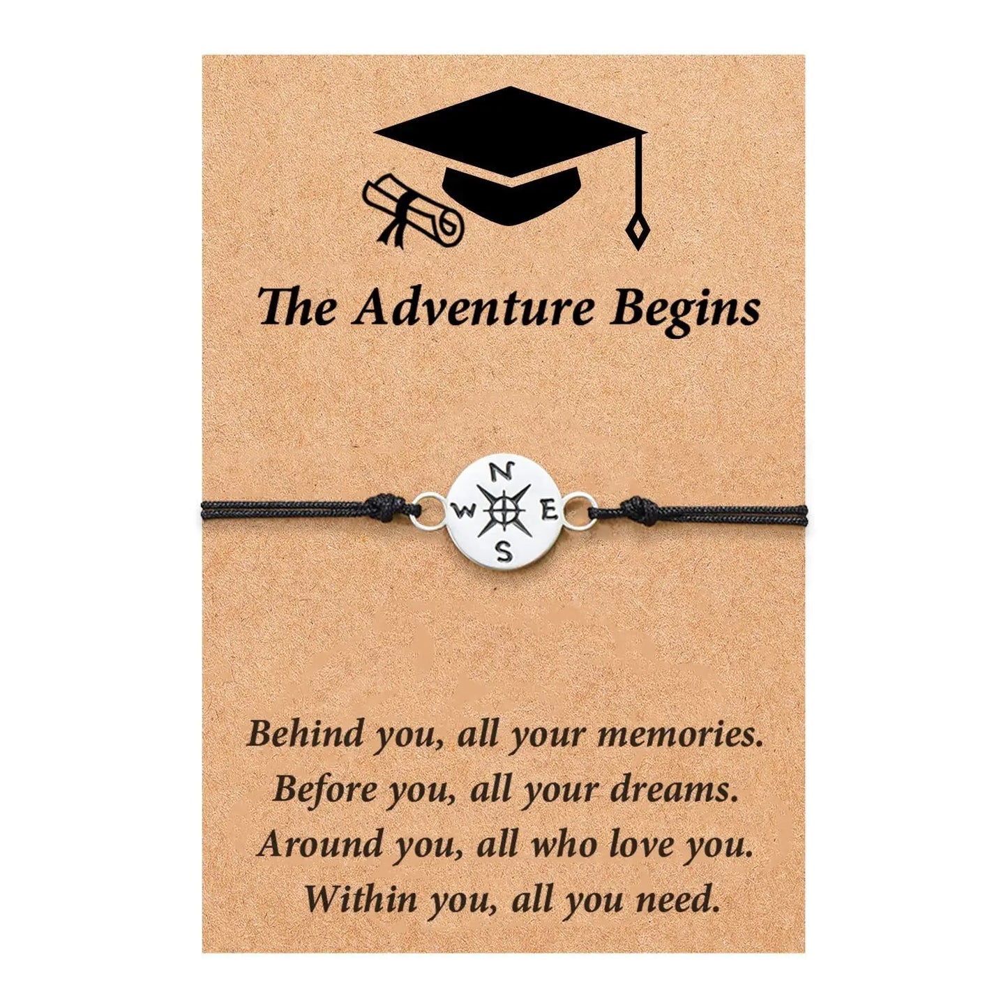 Compass Charm Graduation Adventure Cord Bracelet