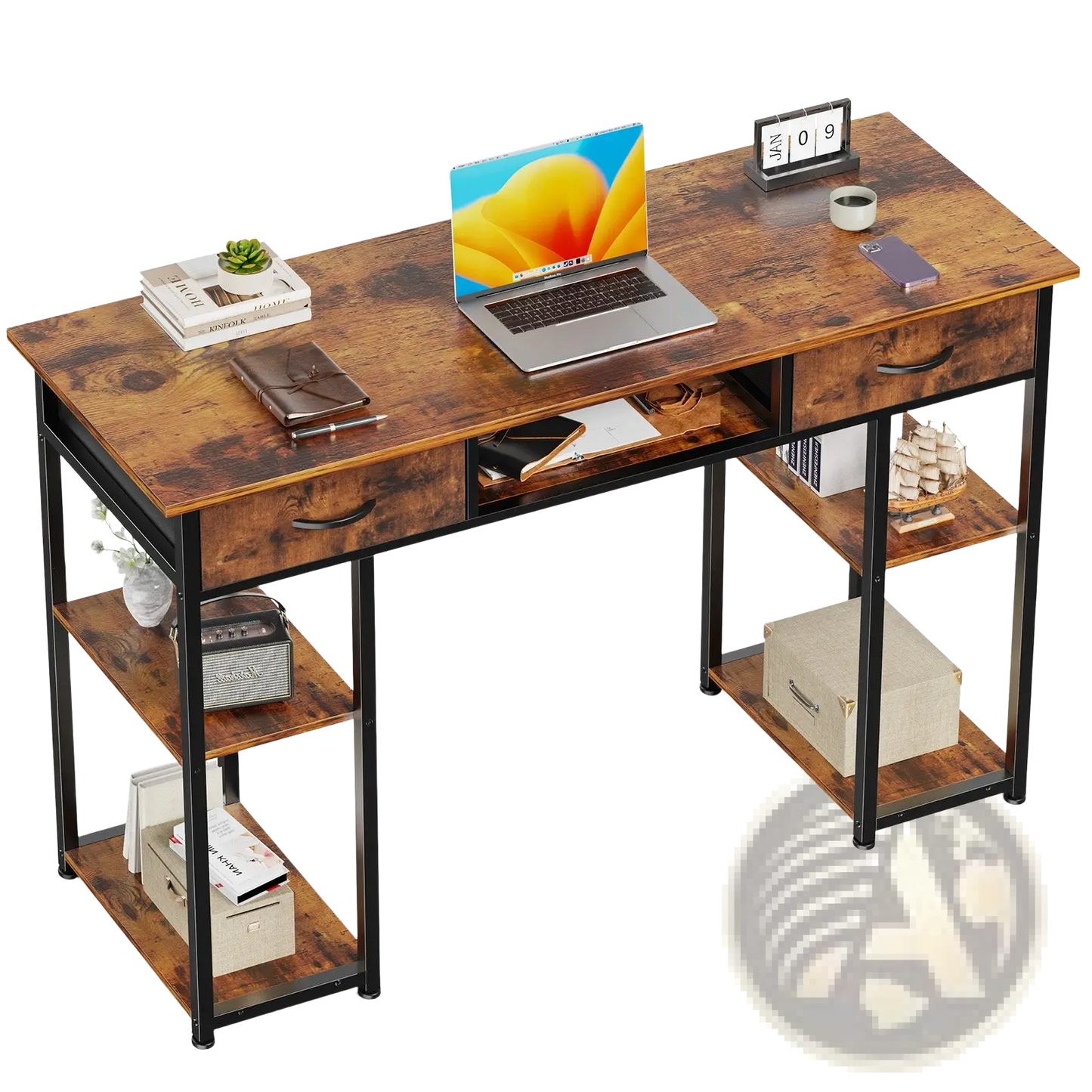 Computer Desk with Drawers and Storage Shelves