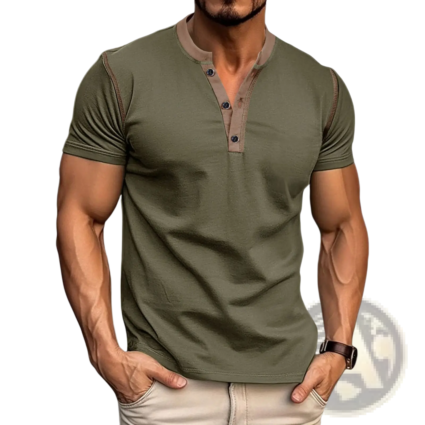 Contrast Trim Short Sleeve Henley Polo Shirt