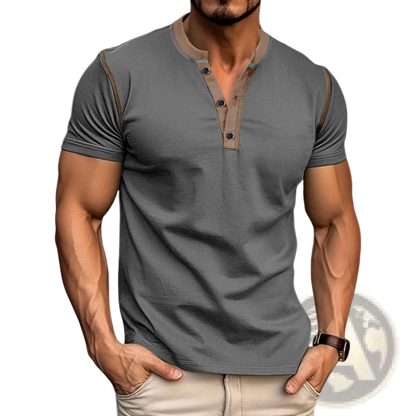 Contrast Trim Short Sleeve Henley Polo Shirt