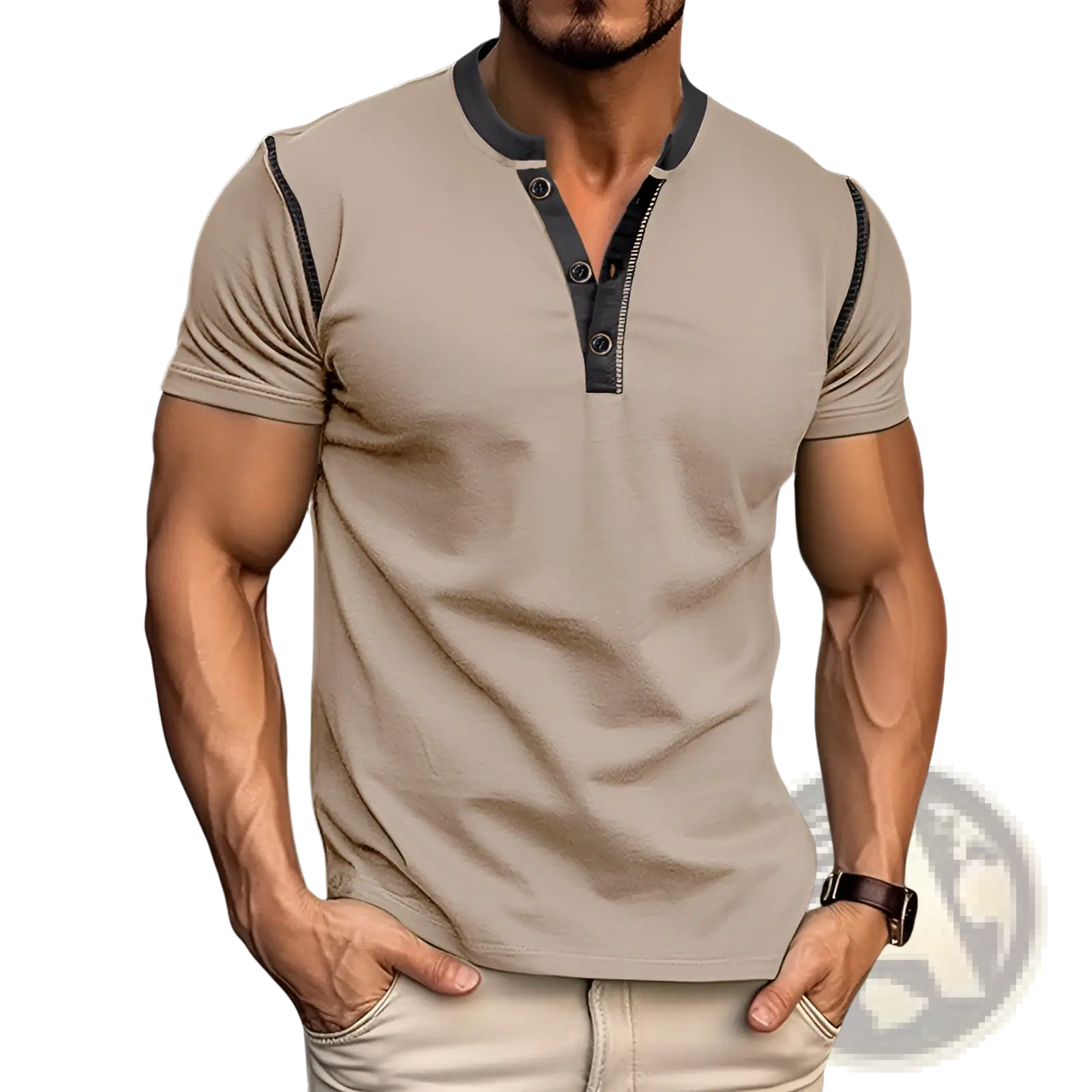 Contrast Trim Short Sleeve Henley Polo Shirt