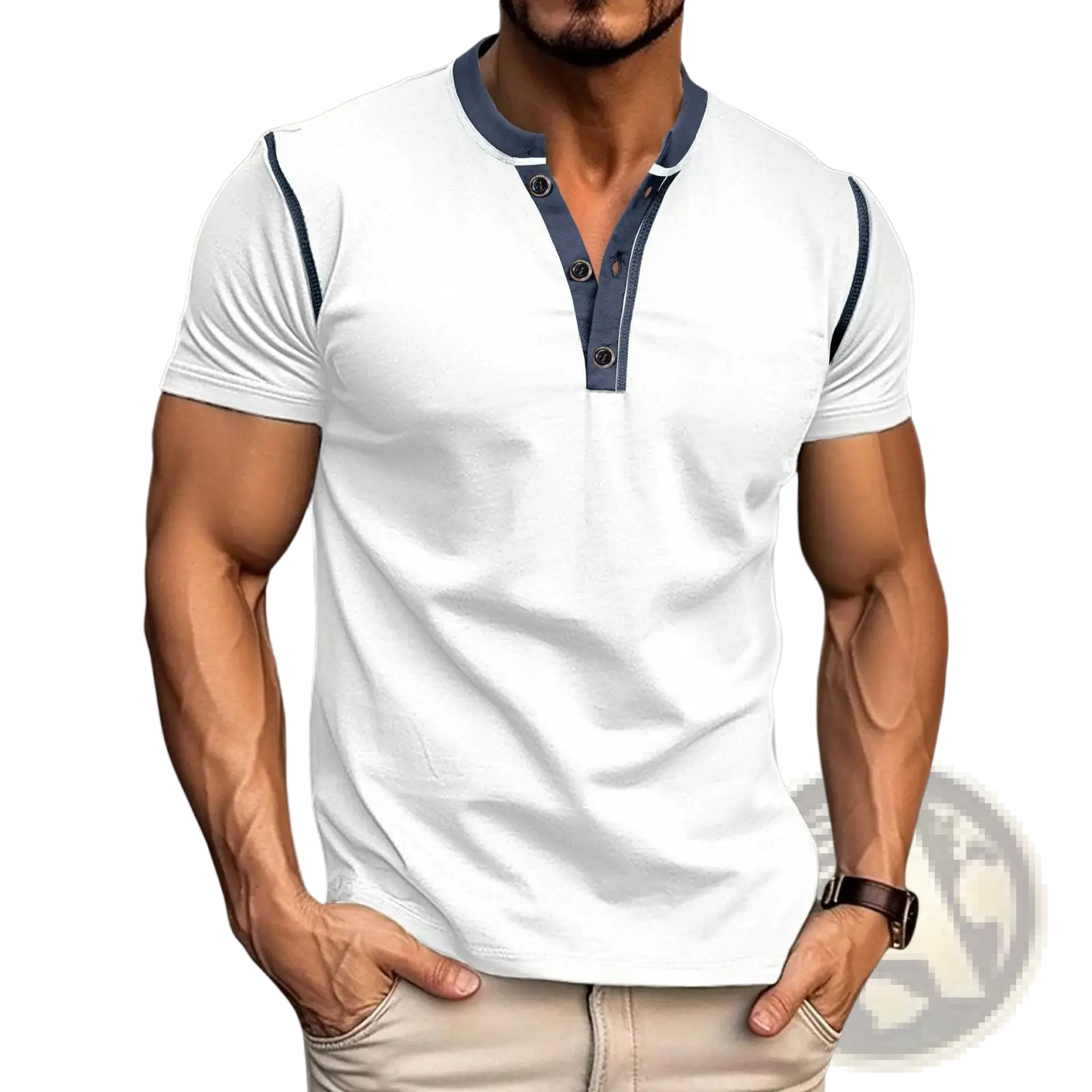 Contrast Trim Short Sleeve Henley Polo Shirt