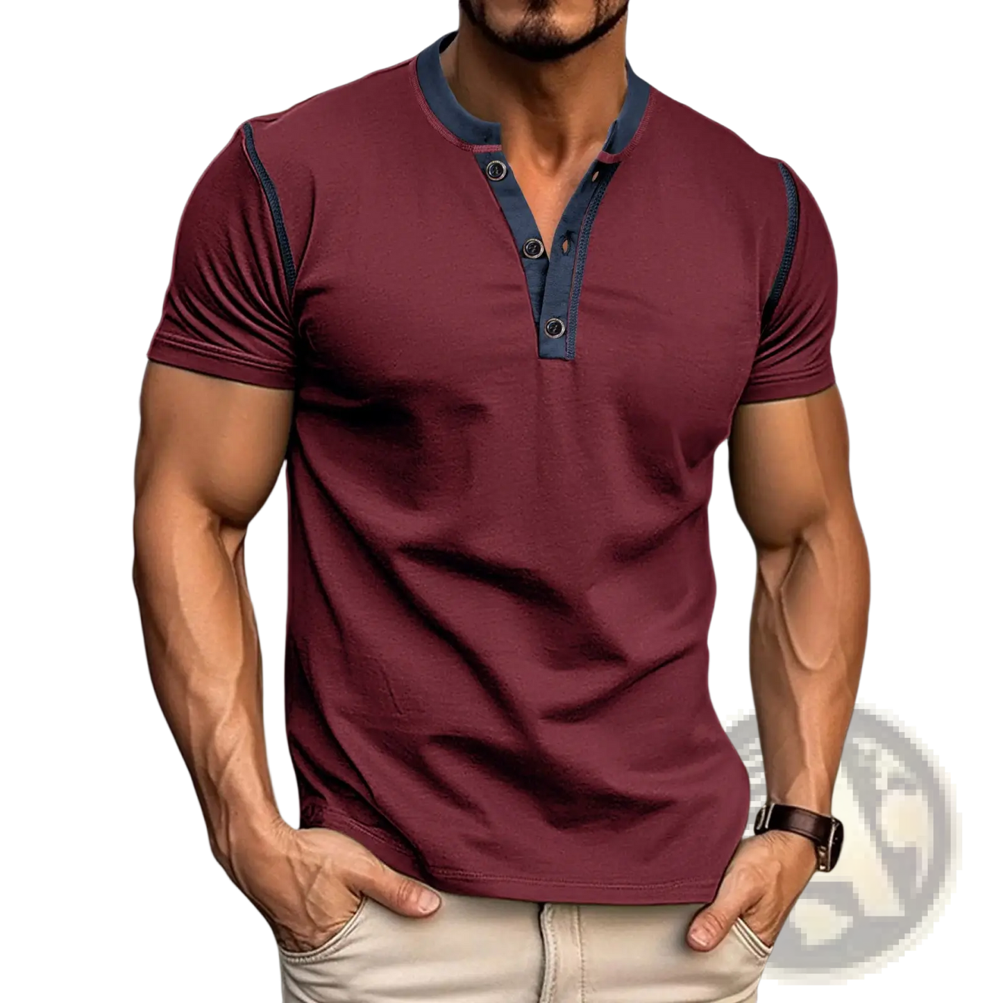 Contrast Trim Short Sleeve Henley Polo Shirt