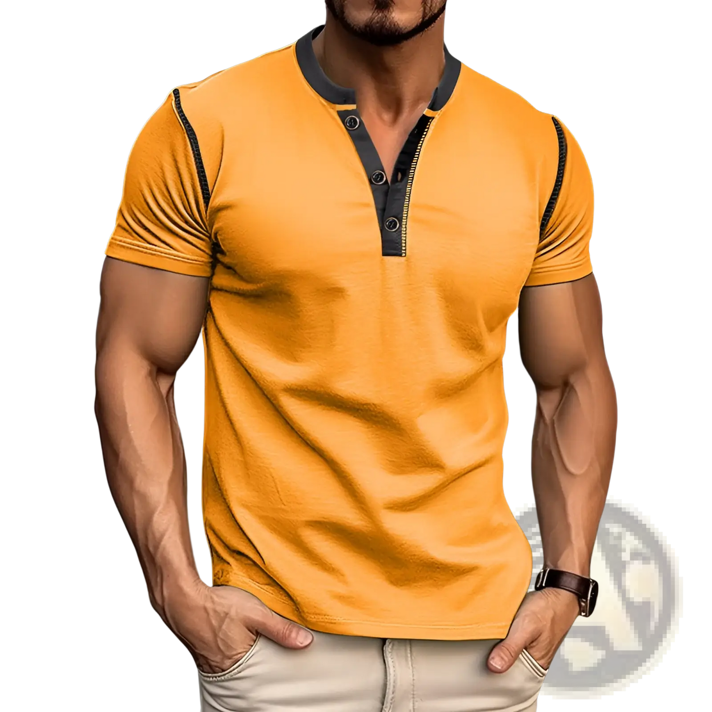 Contrast Trim Short Sleeve Henley Polo Shirt