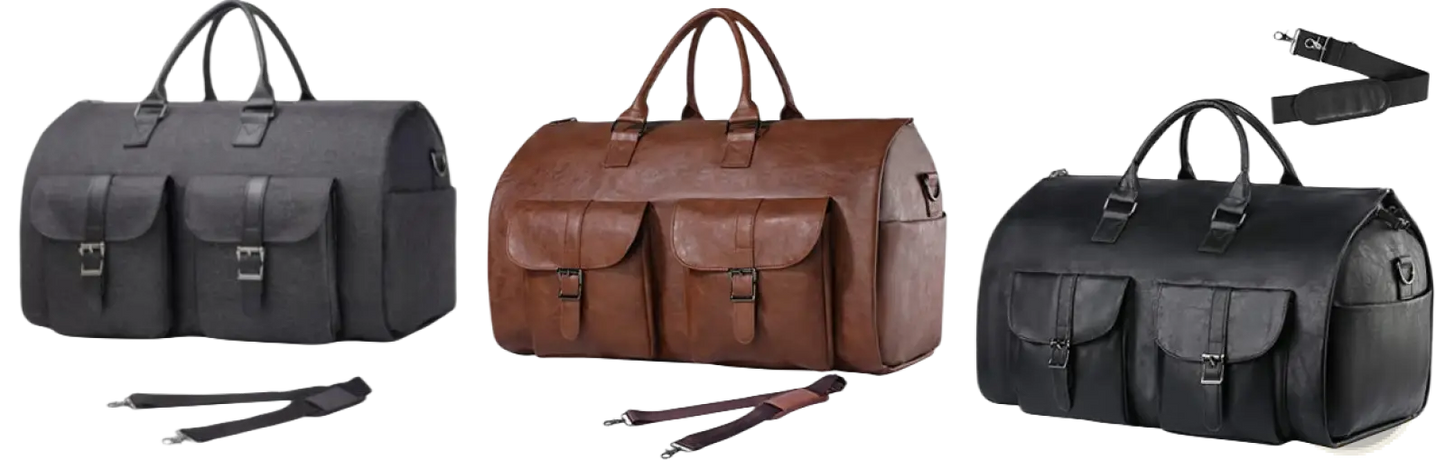 Convertible Leather Travel Garment Bag with Shoe Pocket