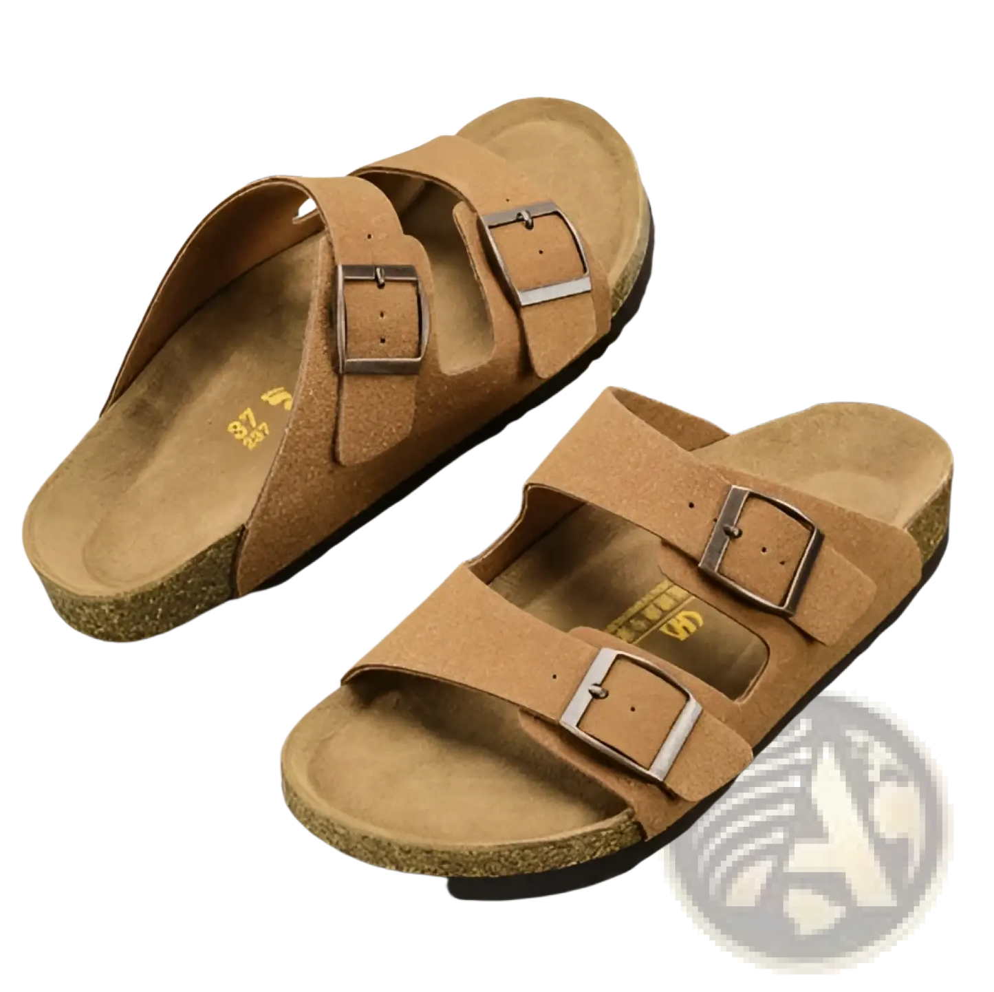 Cork Footbed Leather Two Strap Sandals