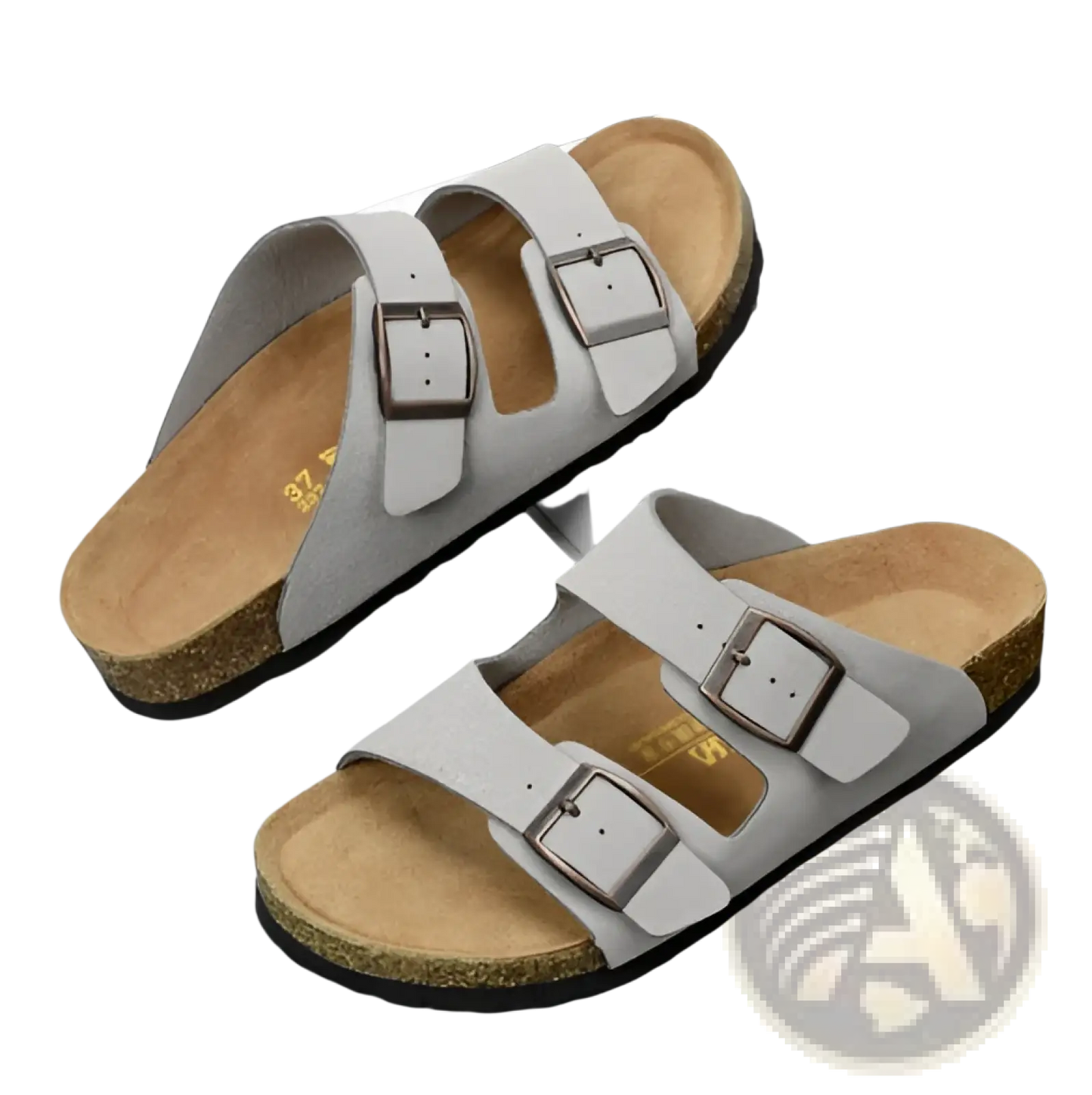 Cork Footbed Leather Two Strap Sandals