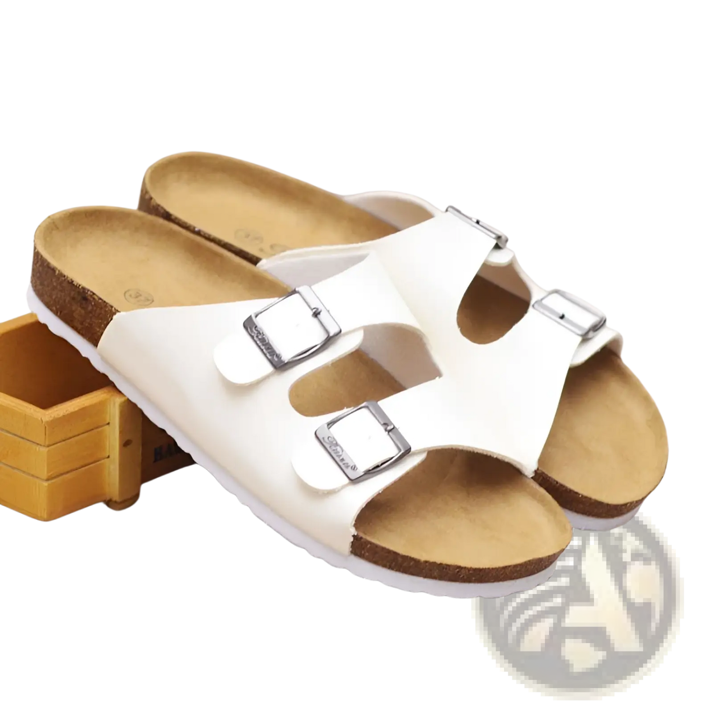 Cork Footbed Leather Two Strap Sandals