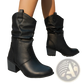 Cowboy Boots for Women Square Heel Mid Calf Pu Leather