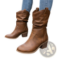 Cowboy Boots for Women Square Heel Mid Calf Pu Leather