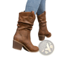 Cowboy Boots for Women Square Heel Mid Calf Pu Leather