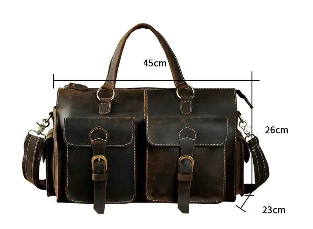 Vintage Crazy Horse Leather Satchel Bag with Brass Hardware