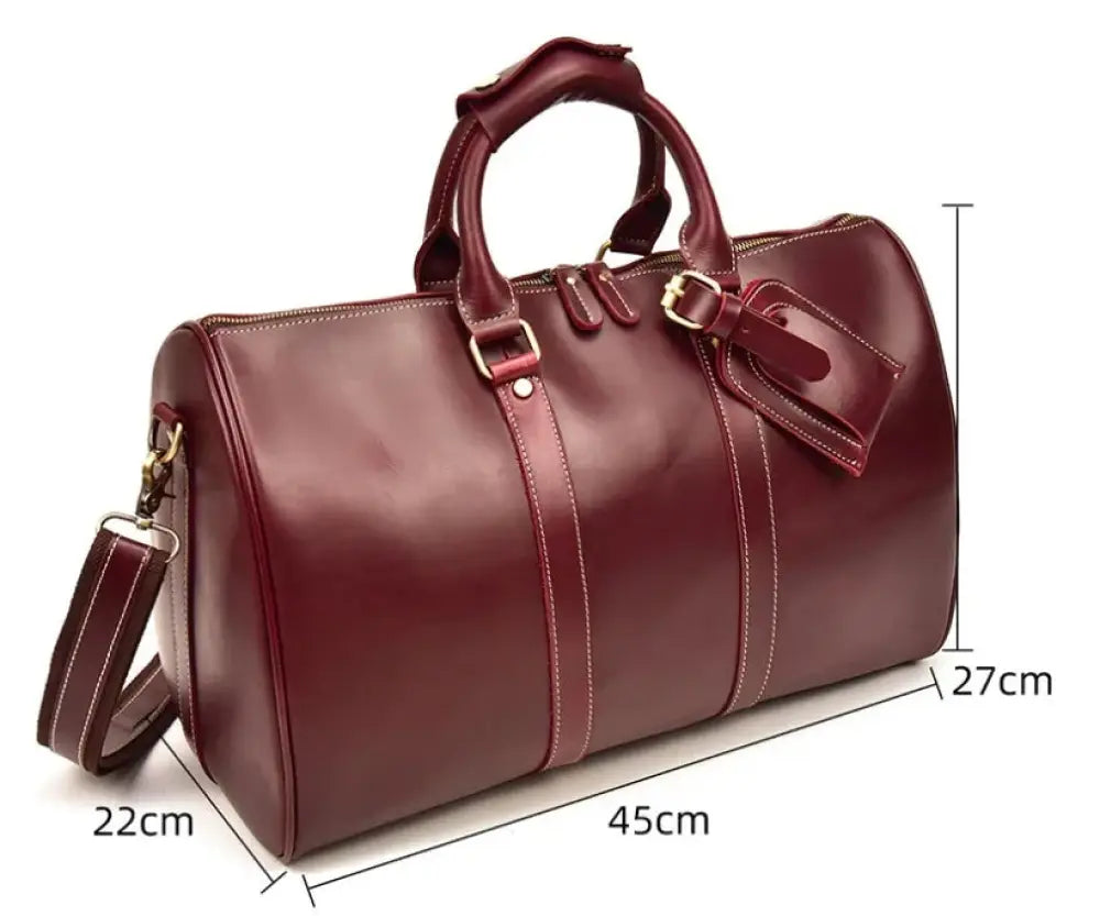 Burgundy Crazy Horse Leather Duffel Tote Bag